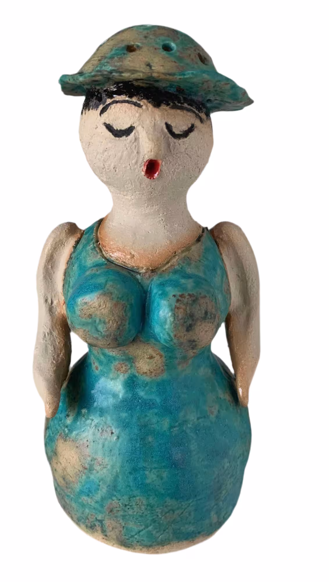 Syngende jomfru i rustikke terracotta-toner - unik keramik figur